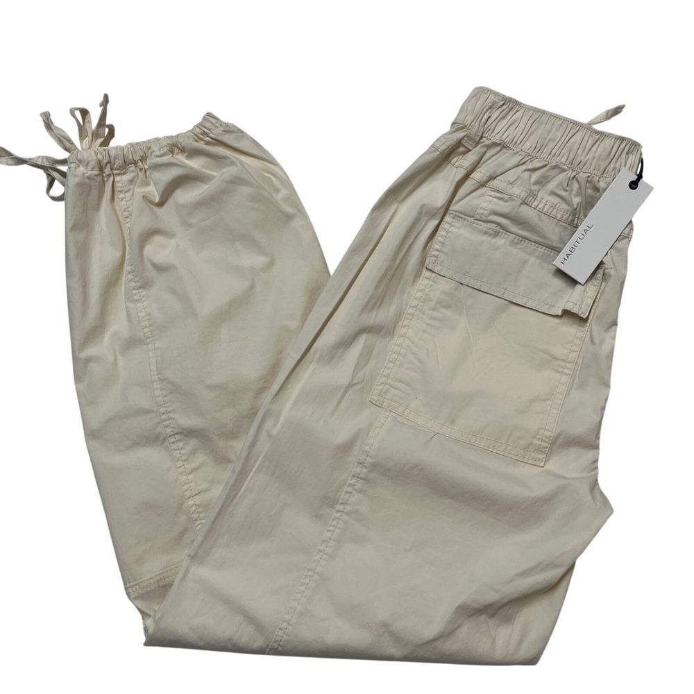 Habitual Cargo Pants Ivory Pull On Size XS Pull On Elastic Waist Lagenlook Beach